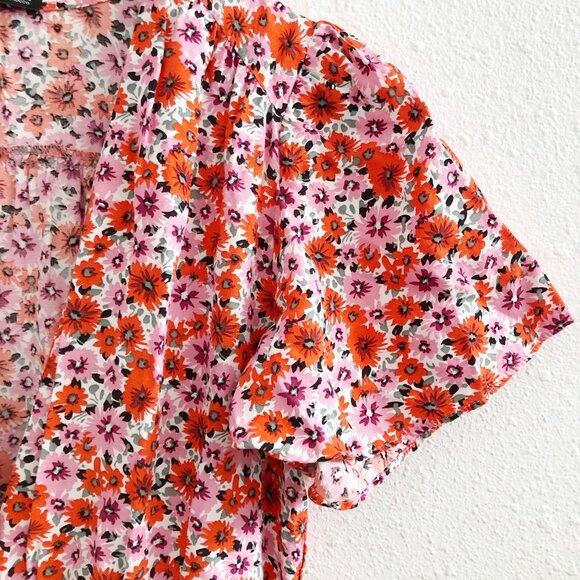 ZARA Floral Print Short Sleeves Mini Dress Size Small - Picture 7 of 11